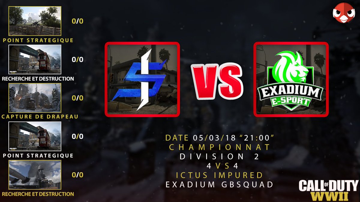 [Rediff Compétition <a href="/COO_FR/">FrEsCoo</a>]

#COOD2

🎮 @IcTus_eSporT (<a href="/Roster_Impured/">Eighteen.Impured</a>) Vs <a href="/Exadium_eSport/">Exadium eSport</a> (Roster <a href="/GBsquad_/">Team Unite</a>) 🎮

🎥 youtube.com/watch?v=ItX0By…