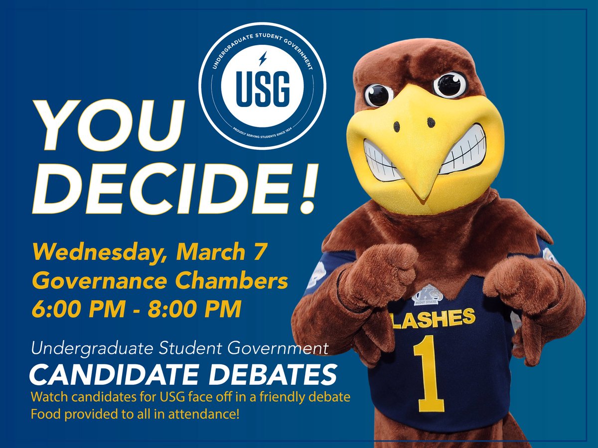 KentStateUSG's tweet photo. Want to learn more about the candidates’ platforms? Attend the candidate debates Wednesday, March 7 in the Governance Chambers to help make your choice on who to elect! https://t.co/NhZzjtaMGA