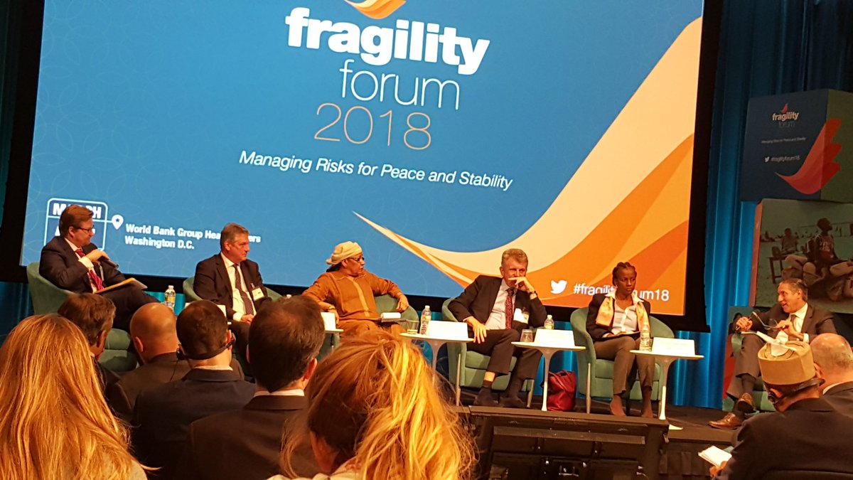 SIbryTapsoba's tweet photo. 03/06/2018 Washington DC - Minister Aichatou B. Kané of Niger, Oscar Fernandez-Taranco of UNPBSO, Soukeyna Kane of WB and Rüdiger König discuss the G5 Sahel and the Alliance. Adressing issues of grievances, inclusivity, terrorism &amp; development. @AfDB_Group #FragilityForum18 https://t.co/ri6jdflR6F