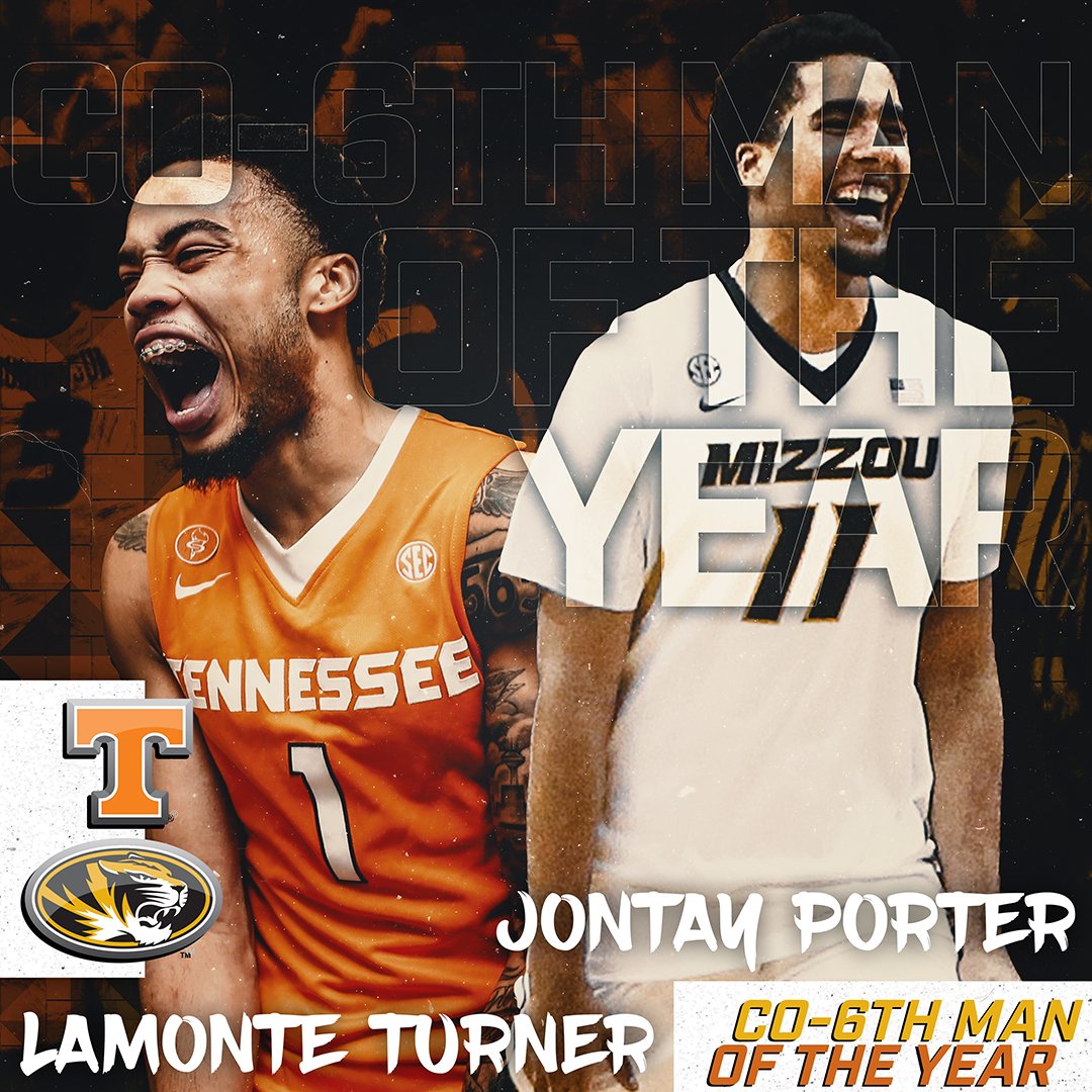 SEC's tweet photo. Bringing the heat off the bench. 

@JontayPorter and @LTurn1 are the #SECMBB 6th Men of the Year. https://t.co/3RASuSDwoj