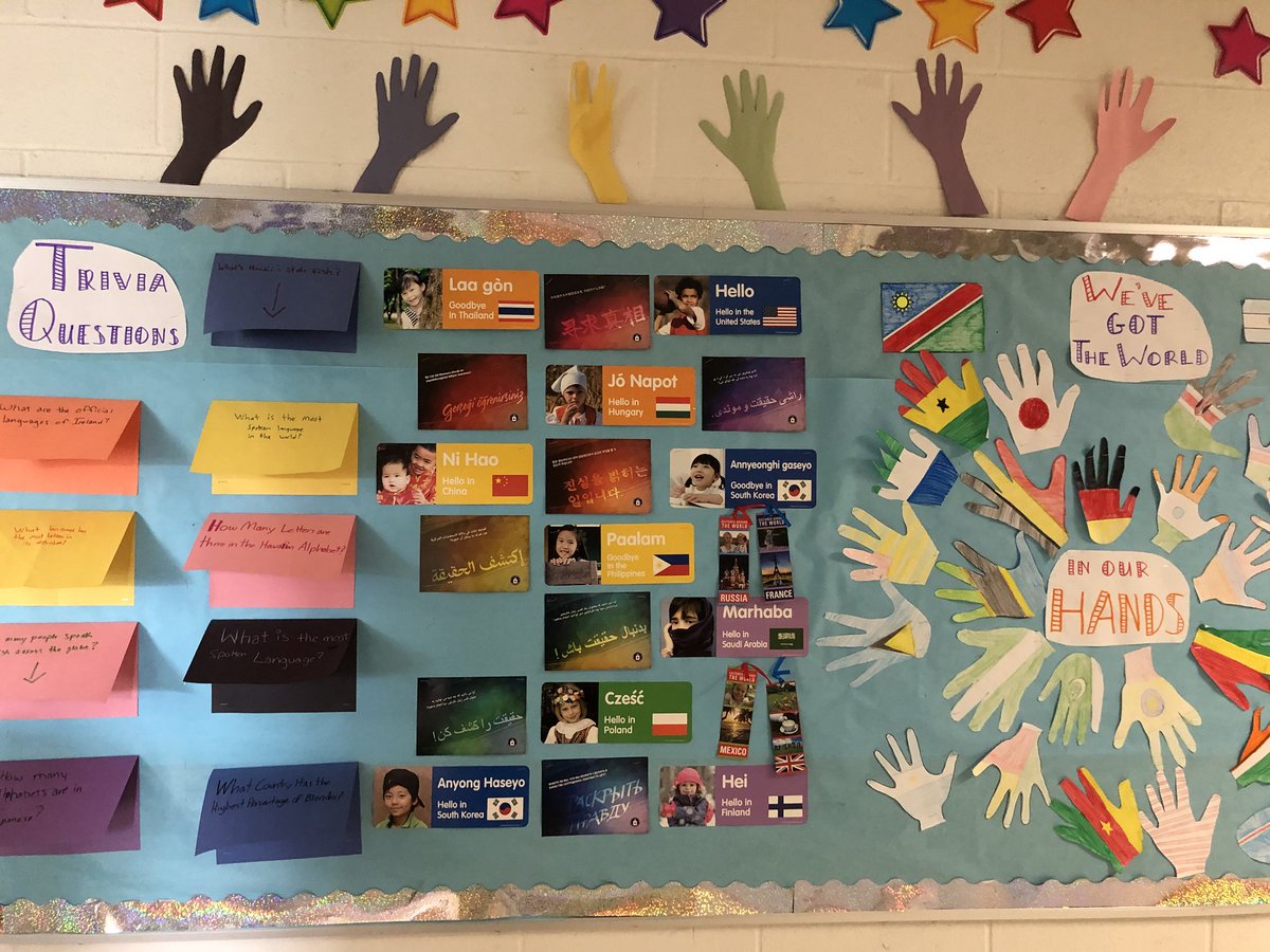 KenwoodSpanish's tweet photo. WL week bulletin board. We’ve got the whole world in our hands. #Culture #WLWeek https://t.co/LuyRZ8lsKF