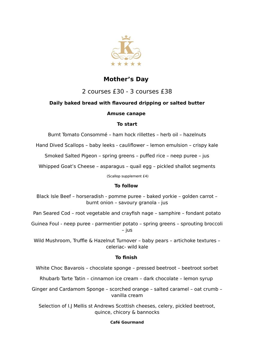 KinnettlesGroup's tweet photo. Mother's Day at Kinnettles Hotel, treat mum to a special day. Check out our menu and book at info@kinnettleshotel.com #mothersday #stanadrews #fife https://t.co/RryKjEmR8U