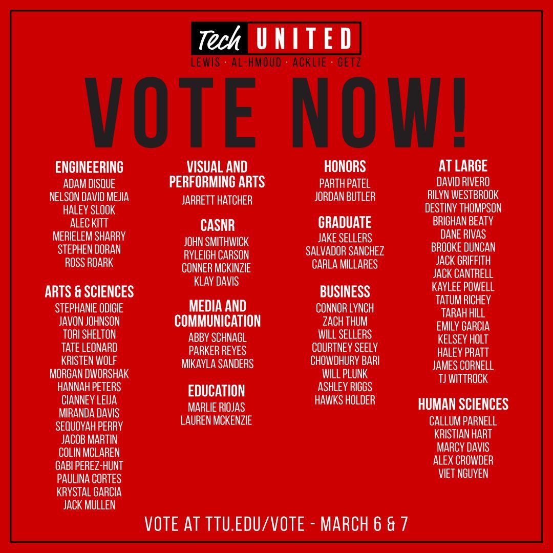TechUnited2018's tweet photo. Remember to vote for your college's senators! 

Tech United is so proud to have these leaders representing our students on campus. Vote Tech United TODAY at https://t.co/bZGzlw7HNF #TechUnited https://t.co/woP6YWNW0r