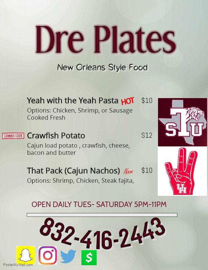 djdrae_'s tweet photo. GOOD LUCK too everyone who took Mid-Terms today. If you guys get hungry, come and shop with your local #PlatePlug 🙏Everything is cooked fresh.  Only $10
#ThePlatePlug #DrePlates 
#Txsu21 #Txsu20 #Txsu19 #Txsu18 #UH21 #UH20 #UH19 #UH18 https://t.co/Pw0VO97oYk