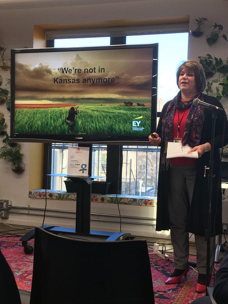 pmodley's tweet photo. Penny Stoker, Global Head of Shared Services taking us through EY’s approach to embracing AI and BOTS - employee experience, business value, brand and cultural change at the heart of the design #AMSCatalyst @WeAreAMS https://t.co/L5xUjVsGKV