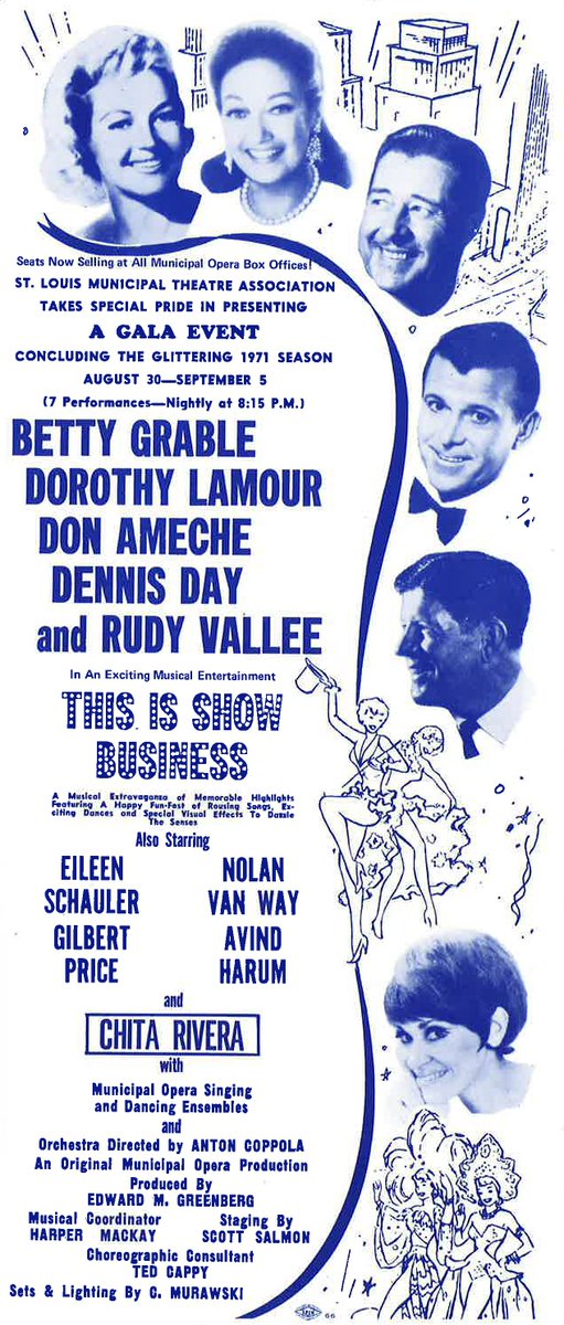TheMuny's tweet photo. Betty Grable, famous for her 12 years in the top 10 box office stars, first appeared in our "Kiddy Chorus" of #TheRedMill in 1926. Born in STL, Grable didn't return to Forest Park until 1971, when she starred in #ThisIsShowBusiness. #WomensHistoryMonth #GirlPower https://t.co/5xk17oShmP