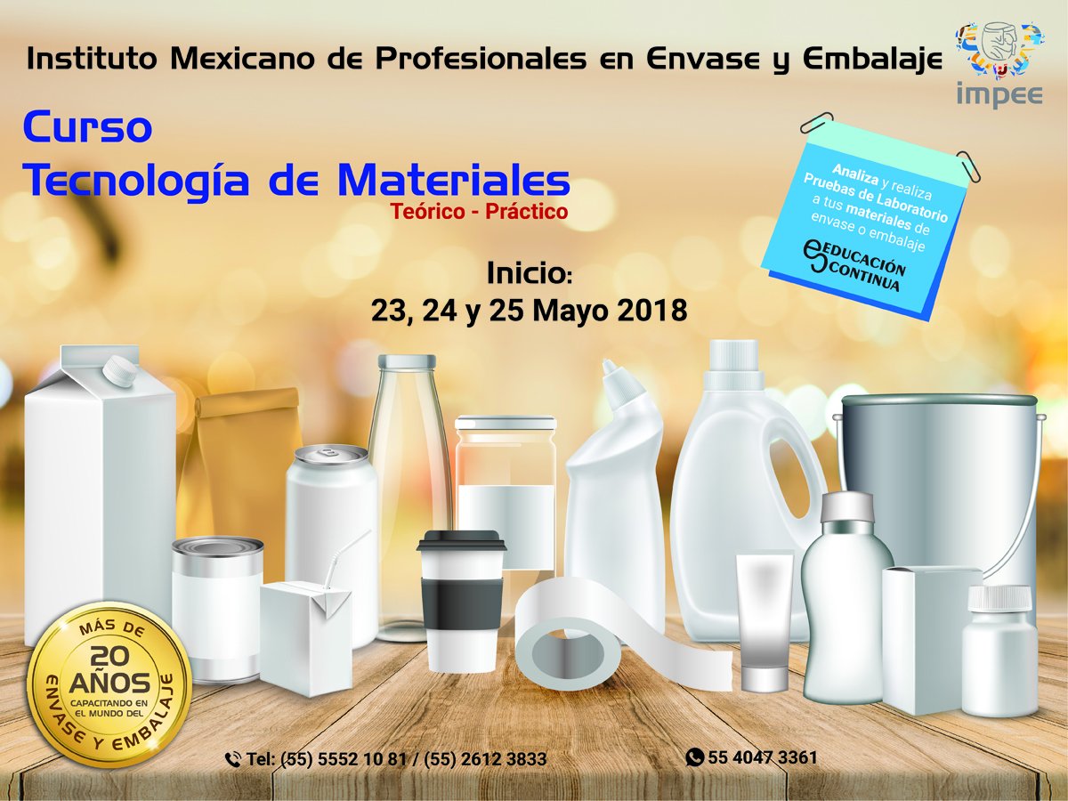 IMPEE_SC's tweet photo. #AhoraONunca es tiempo de capacitarte y conoce los materiales y las tecnologías que son utilizadas en los materiales de #Packaging
Analiza materiales como celulósicos, papel, cartón corrugado, envases de vidrio, metálicos, cierres y tapas, adhesivos y más...

#IMPEE
#FelizMartes https://t.co/w5Y1L0jJnY