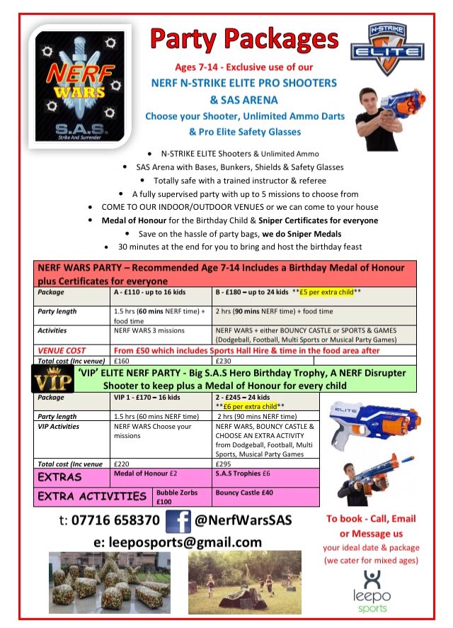 NerfSas's tweet photo. For your own NERF WARS Party. Choose your MISSIONS your FRIENDS  &amp; even your ENEMIES. £110 UNLIMITED AMMO... https://t.co/IdV69gCuLZ