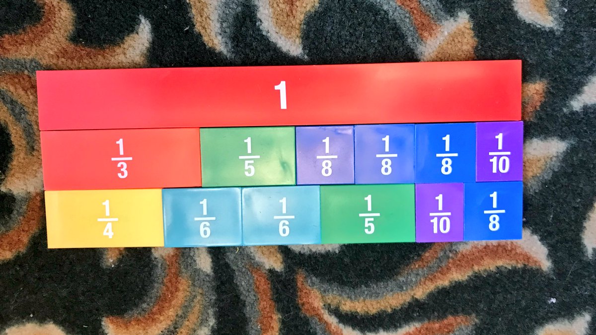 Miss_Keougah's tweet photo. Ss built equivalent fractions today β we had an inkling that the second row wasnβt exactly equivalent to 1 whole, but of course we had to prove it! Turns out it equals 121/120. That sliver that it goes over by is 1/120 of the whole. Cool! #MathDiscovery #HandsOn https://t.co/Z0FNvvGa7l