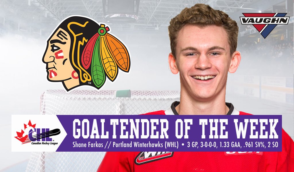 CHLHockey's tweet photo. The @VaughnHockey #CHL Goaltender of the Week is @sfarkas37 of @pdxwinterhawks with 3 wins including 2 by shutout: https://t.co/BguMP1lGmO https://t.co/QdgLaBb9yw