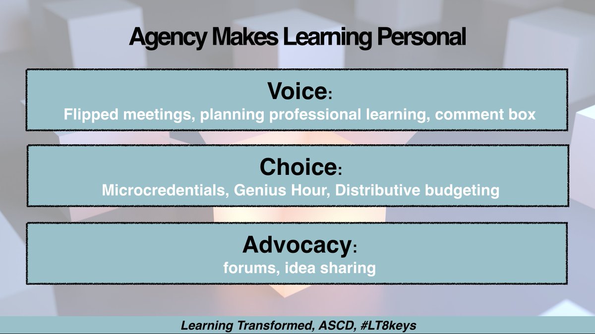 thomascmurray's tweet image. A6: Agency makes learning personal. Voice, choice, and advocacy. #ASCDL2L #LT8Keys