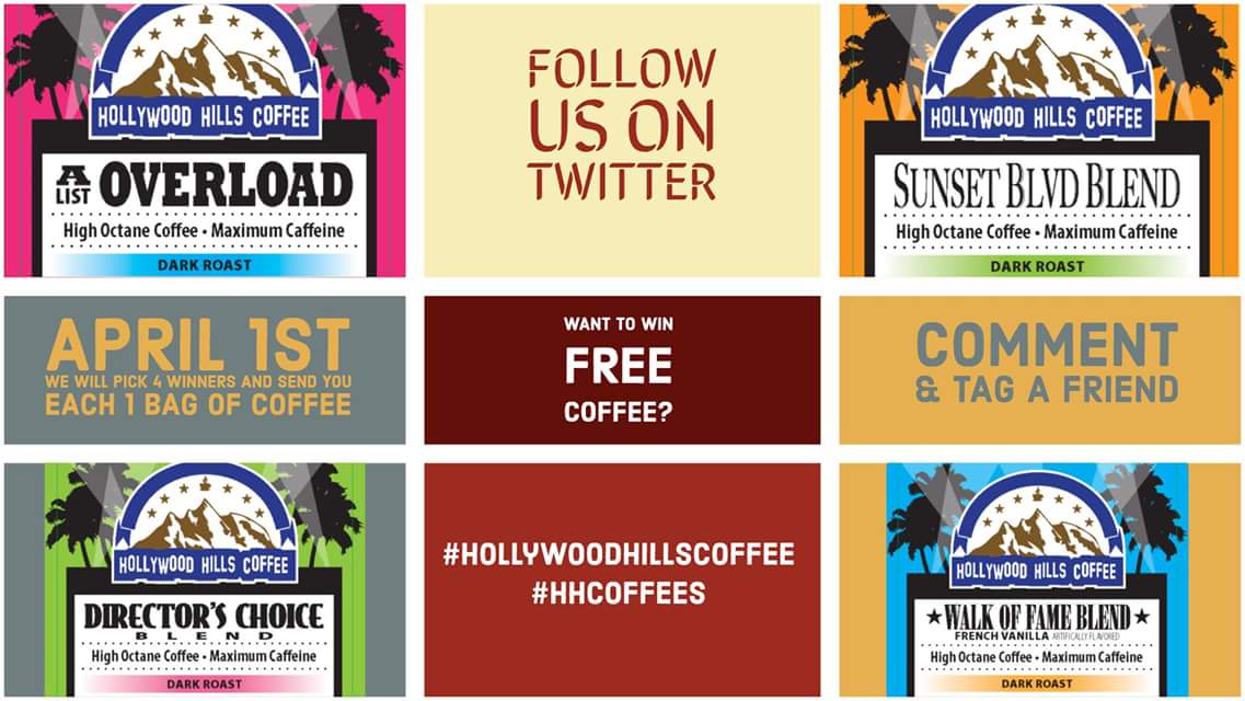 hhcoffees's tweet photo. Want to Win Free Coffee? All You have to do is follow Us and comment #hhcoffees #hollywoodhillscoffee ~ #coffee #free #Contest #WINNER #nopurchasenecessary #follow #tweet #share #breakfast #CoffeeLover #coffeelovers #PicOfTheDay #Trending #BeverlyHills #Hollywood #caffeine https://t.co/GB73U7jE4s
