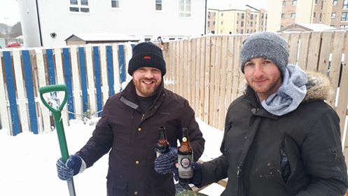 FerryBrewery's tweet photo. #BeastFromTheEast could not deter these two #FerryStout #GoodStuff! https://t.co/ObZHihAKul