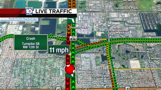 Crash on Turnpike SB at NW 12th St #traffic https://t.co/6QpnDFfI5C