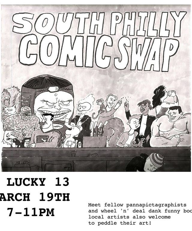 S_PhillyComics's tweet photo. South Philly Comic Swap! March 19th 7-11pm at Lucky 13! South Philly Comics has-been Johnny will be hosting the event! Bring your comics or Garbage Pail Kids cards or whatever and make some deals! Philly Artists please feel free to come and sell your stu… https://t.co/k8ryWTOqd7 https://t.co/o81bOYOg2G