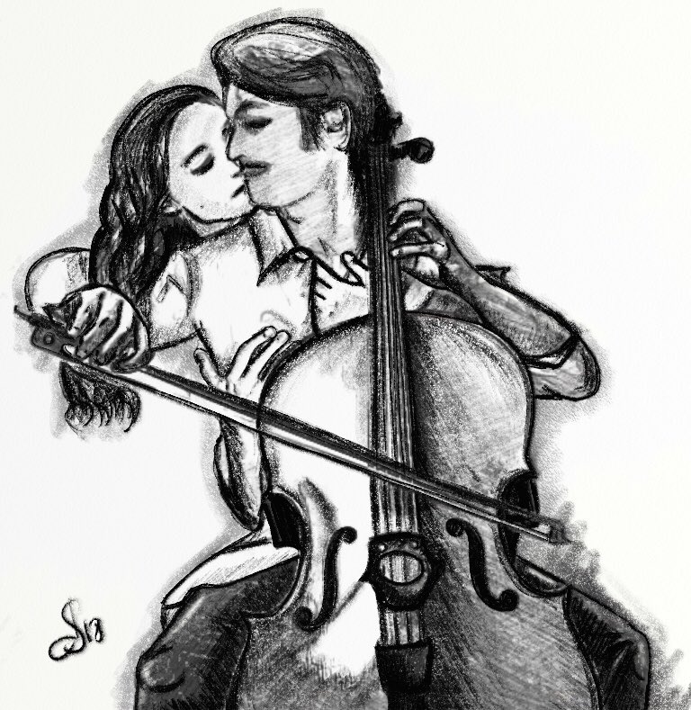 izmirinthe1920s's tweet photo. Cello 🎻🖤✨ #HiLeon #MirAn 
#MirayDaner #BoranKuzum #Sketch https://t.co/KpkOurcqpn