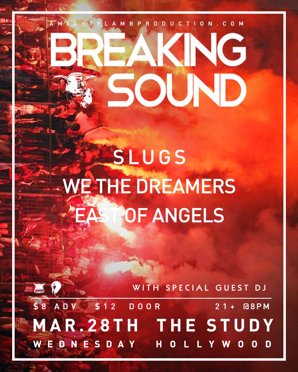 eastofangels's tweet image. 3.28.18 @thestudyhwood 
Be sure to get your presale tickets! 
•
eventbrite.com/e/breaking-sou…
•
•
#thestudyhollywood #breakingsound #amightylambproduction #slugs #wethedreamers #eastofangels #supportlocalmusic #supportlamusic #lamusic #hollywoodlivemusic