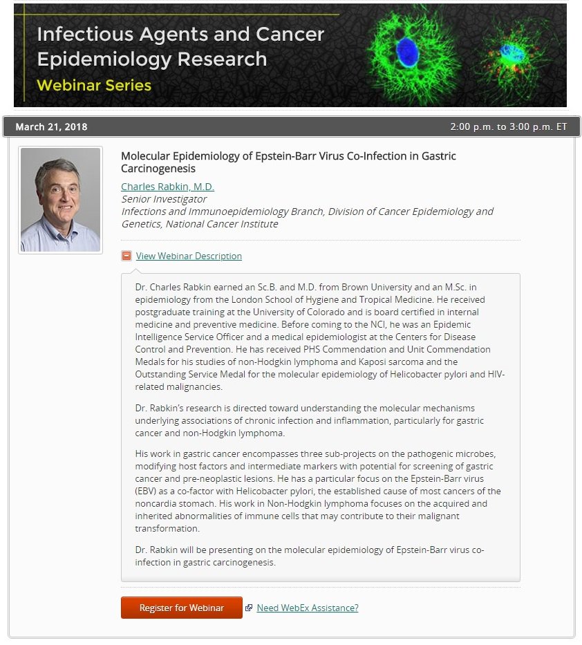 NCICancerCtrl's tweet photo. Register now for March 21 #InfectiousAgents webinar on the #MolecularEpidemiology of #EpsteinBarr virus co-infection in gastric #carcinogenesis https://t.co/MT27iy0opn https://t.co/tJGRYmjLpW