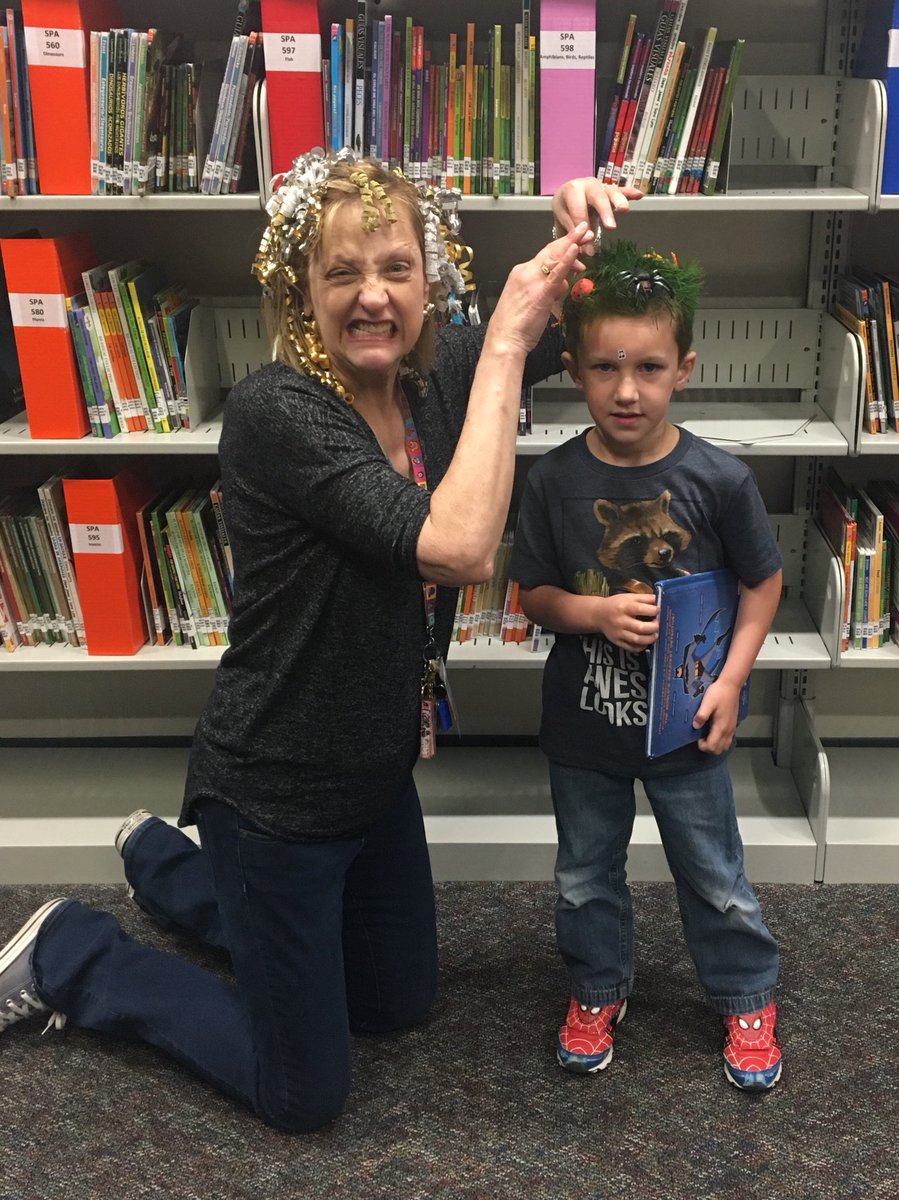 MrsGreshamSCE's tweet photo. Buggin out on books with cRaZy hAiR for Read Across America week! Thanks for helping us love and celebrate reading @librarian29 📚 https://t.co/qgJHhUx8TB