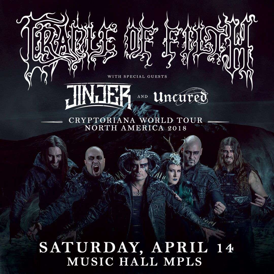 MusicHallMpls's tweet photo. GIVEAWAY! Enter below for your chance to win a pair of tickets to @CradleofFilth  w/ @jinjer_official &amp; @uncuredband at @MusicHallMpls on April 14th! https://t.co/aX6zjFbktw https://t.co/Cdpk89BQzR