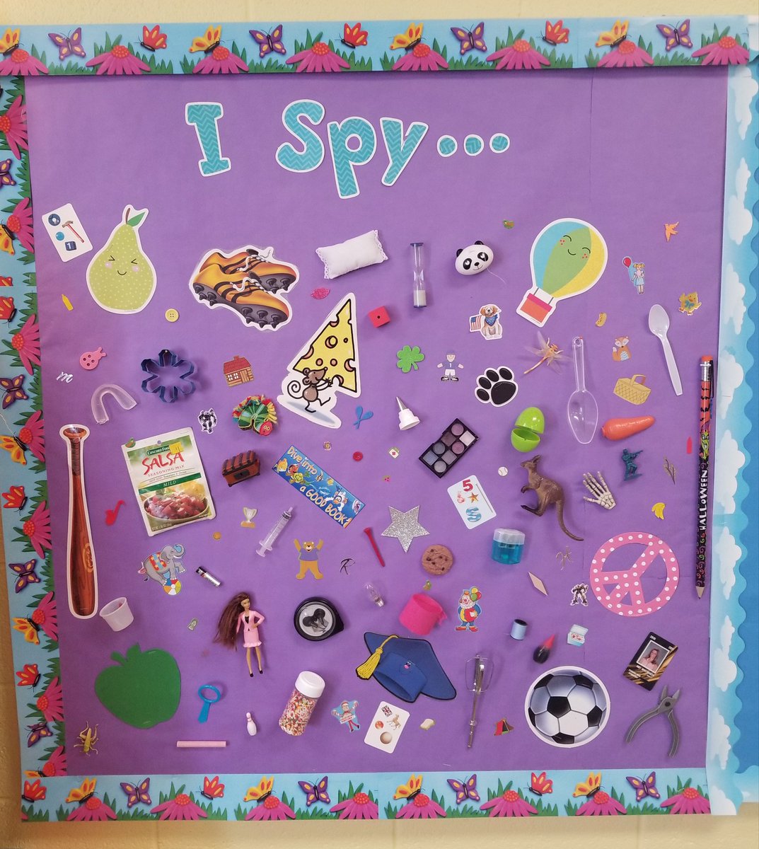 AmyWhitworthSLP's tweet photo. I Spy Bulletin Board! Great for vocabulary,  formulating sentences,  articulation practice and more!!  Example: I Spy two things you can pack things in for a picnic! I Spy something that has your "R" sound. #pvessuccess  #ccsdtn https://t.co/h95GDFgzEE