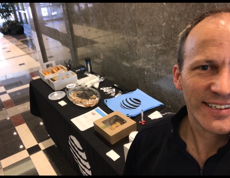 att_FiberSantos's tweet photo. Indy Team setting up AT&amp;T Table Day in partnership with Field Marketing. Hot lead landed before the table skirt was even on the table! #winning https://t.co/4EOvlTlcp0