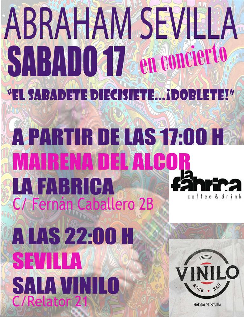 Abrahamsevilla's tweet photo. Sábado 17 = doblete
1ero en Mairena del Alcor #LaFabrica
Y 2ndo en Sevilla #salavinilo
¡ Ambas gratis ¡
@arrebatoficial @ertrivi69 @canalfiesta @CarmeloVillar https://t.co/46ItFzGyBm