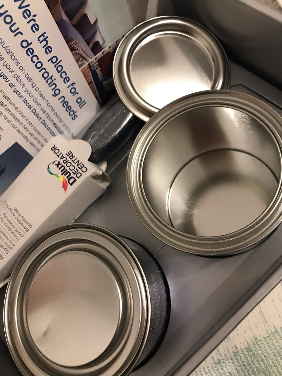 Sherrieallan's tweet photo. @DuluxDecCentre Surely the pack that comes with my new home should have paint in the “paint tins”? I have 2 empty ones in front of me! https://t.co/usTBnupgft
