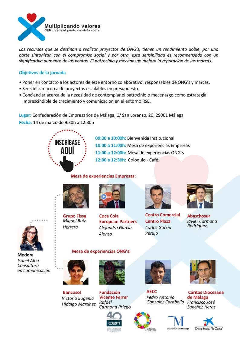 lanoria_mlg's tweet photo. Jornada multiplicando valores con @cemmalaga 📅 El 14 de marzo conoce la experiencia de empresas y entidades sociales y la importancia de establecer colaboraciones🤝Estarán @BancosolOficial @FVICENTEFERRER @aecc_es @FissaMalaga @CocaCola_es ¡y más! https://t.co/NNDDf82y5x https://t.co/kmcmW4h7lS