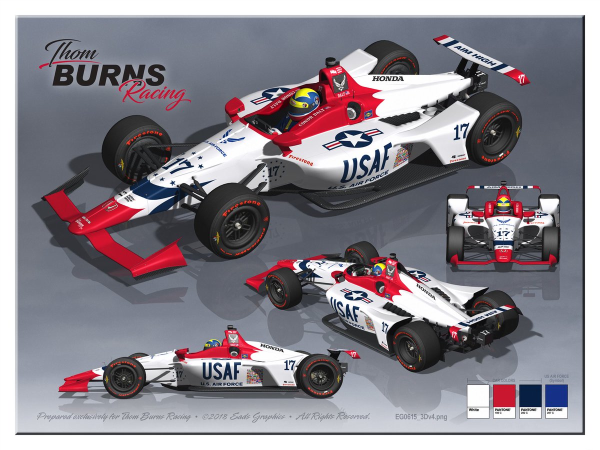 ConorDaly22's tweet photo. Today we can finally announce that I have the pleasure of representing the @usairforce @USAFRecruiting in the #17 @ThomBurnsRacing with @DaleCoyneRacing Honda in the 2018 #Indy500. As an American, this is a great honor and I couldn’t be more proud to drive this beauty. #USAF https://t.co/azrjl5WN0O