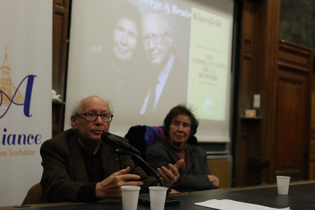 SorbonneParis1's tweet photo. Serge et Beate Klarsfeld nous font l'honneur de leur présence en Sorbonne ce soir ! Ils racontent leur combat contre l'oubli et pour la justice @AllSorbonne #klarsfeld #conference https://t.co/vOcmMySX5D