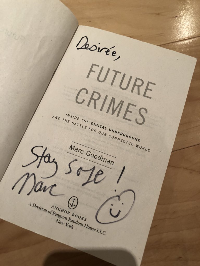 In light of attending @zerodaycon tomorrow, recommending one of my favorite books - @FutureCrimes. A must read if you care about the future of security and privacy, and if you want to become incredibly paranoid.