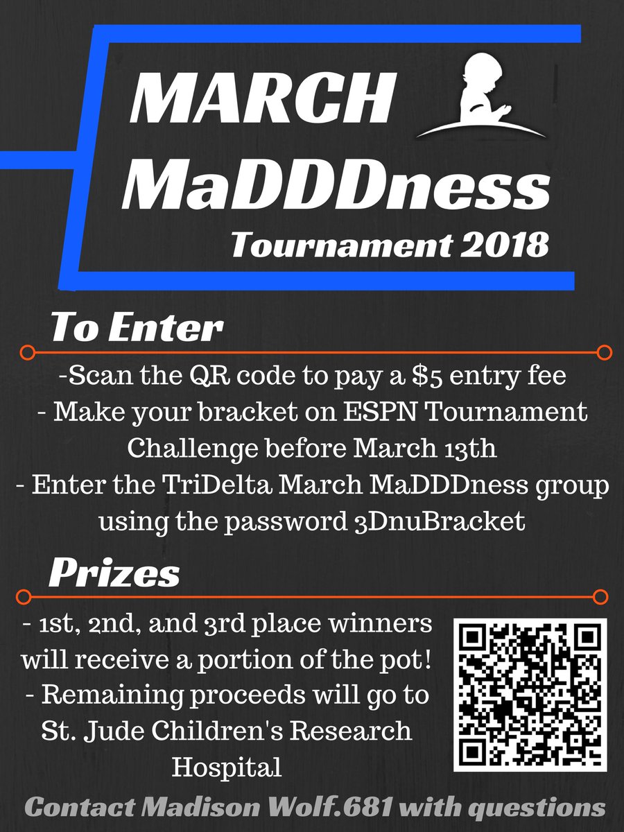 Enter our March MaDDDness tournament for a chance to win a portion of the pot 💸💸 The $5 entry fee can be paid here: donate.billhighway.com/StJudeTriDelta… #DudeItsForStJude