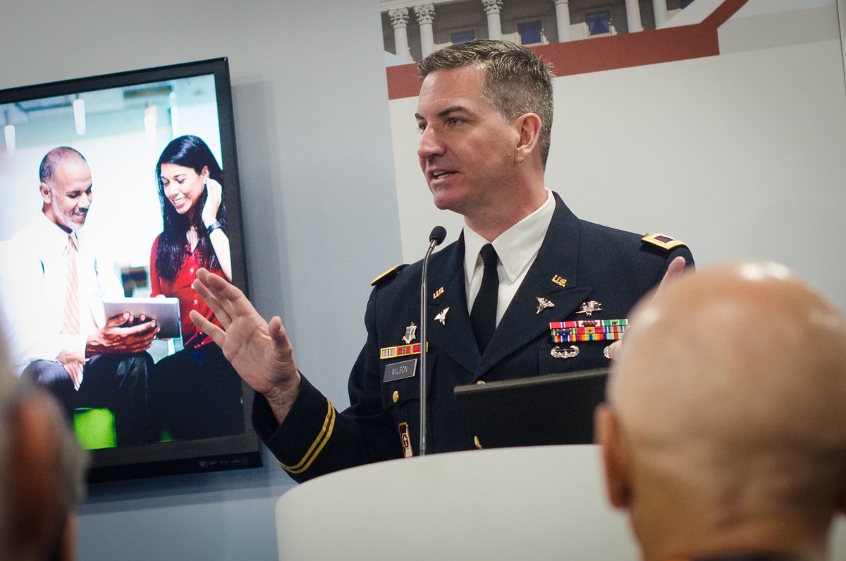 MilitaryHealth's tweet photo. COL Wilson's talk highlighted interagency technology projects that support the transition of patient care. #HIMSS18 https://t.co/JIeU8r4bPR