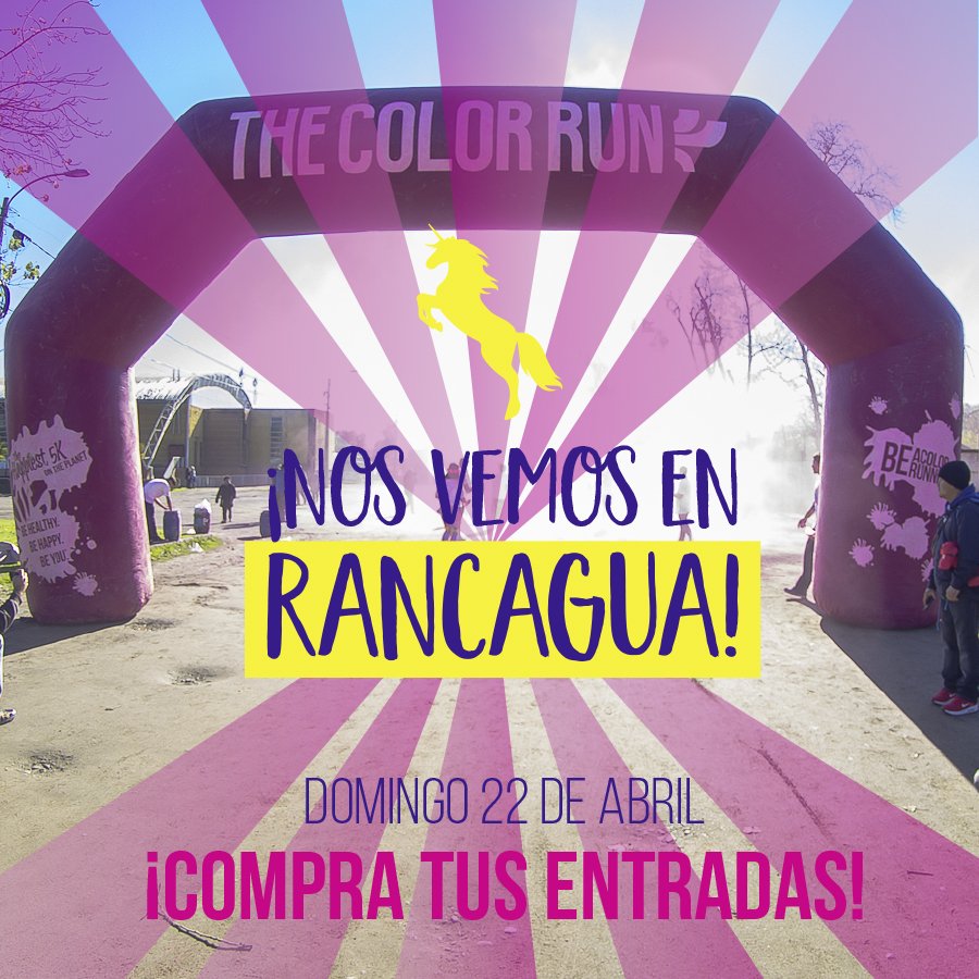 ColorRunChile's tweet photo. ¡Volvemos a #RANCAGUA con #TheColorRunDream! El domingo 22 de abril llegaremos con nuestros colores, portal de ☁️ espuma, fiesta y los 5K más felices del planeta 😀 al Complejo Deportivo Patricio Mekis.
 👉🏻 Compra tus entradas en https://t.co/uLWo6fYcPl https://t.co/CXPfZh0Grv