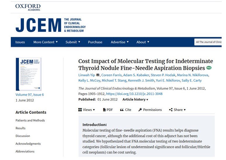 EntroGen's tweet image. Informative article on the cost impact of molecular testing on indeterminate thyroid nodules.   academic.oup.com/jcem/article/9…