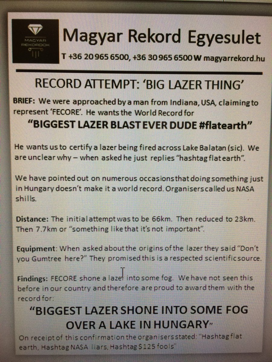 emanueI14486948's tweet photo. EXCLUSIVE! First translation of the #FECORE #BalatonLaser record confirmation! You rock at lazer stuff dudes! (that Magyar thing translates to @GWR, yeah?) #researchflatearth ๐ญ๐บ https://t.co/IIsVAYsceK