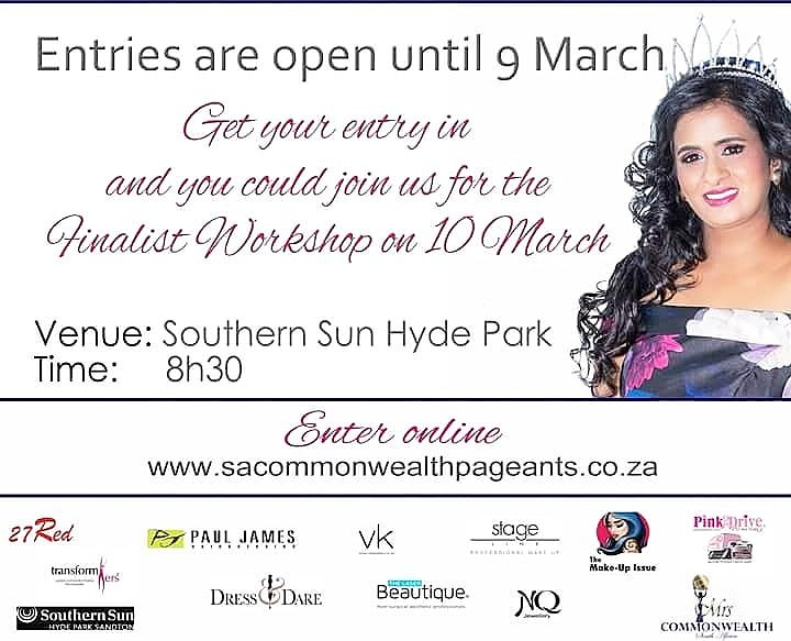 SACWpageant's tweet photo. Enter and we will see you at Southern Sun Hyde Park on Saturday. We look forward to meeting you! https://t.co/XbUoryHzn4 https://t.co/olgLtzQH46