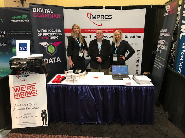 IMPRES_Tech's tweet photo. At the Rocky Mountain Cyberspace Symposium show? Stop by our booth #120 and say hi to our wonderful sales team and our partner #DigitalGuardian!! #RMCS2018 #AFCEA #IMPRESTechnology #AirForce https://t.co/6Oc5geBeB4