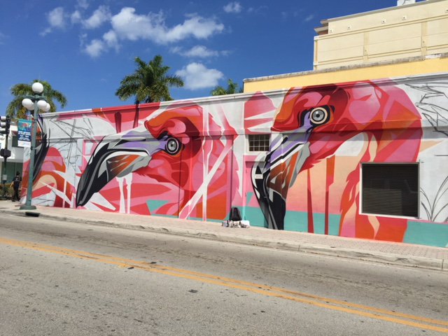 HollywoodFLCRA's tweet photo. The newest mural from Downtown Hollywood Mural Project is coming along! Come see the Flamingos by Key Detail https://t.co/hxhy9D2u1S