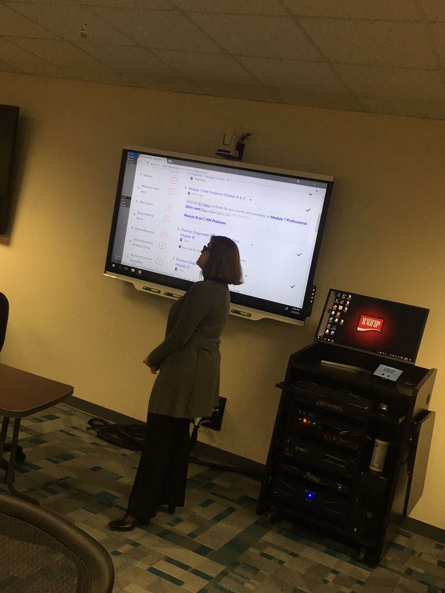 EberlyIUP's tweet image. Dr. Veronica Paz works in our Accounting Department and is very proud of the new high-tech Zoom Room for her auditing classes! The students are even able to connect with anyone around the world!
#ourprofsdoitbetter #beyondprof