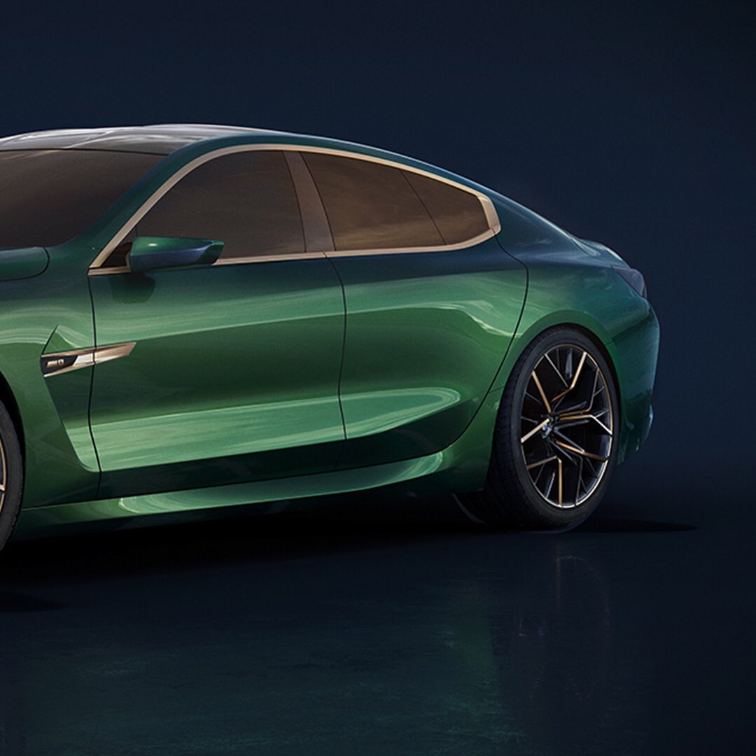 BMWUSA's tweet photo. Bold, sleek and stunning, the M8 Gran Coupe Concept is BMW’s boldest interpretation of luxury. Draped in a deep, iridescent green, it’s a high-performance dream car. https://t.co/0NPSusfpSg https://t.co/oi8vIjUWt9
