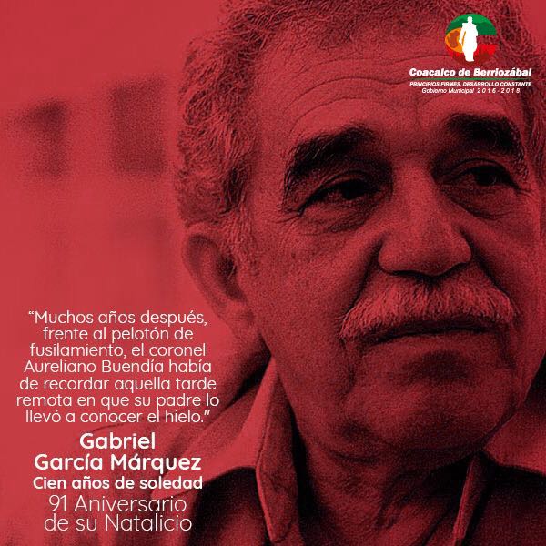 GobCoacalco's tweet photo. Autor de obras como “Cien Años de Soledad”, recordamos a Gabriel García Márquez a 91 años de su natalicio. https://t.co/BVC74jJAhK