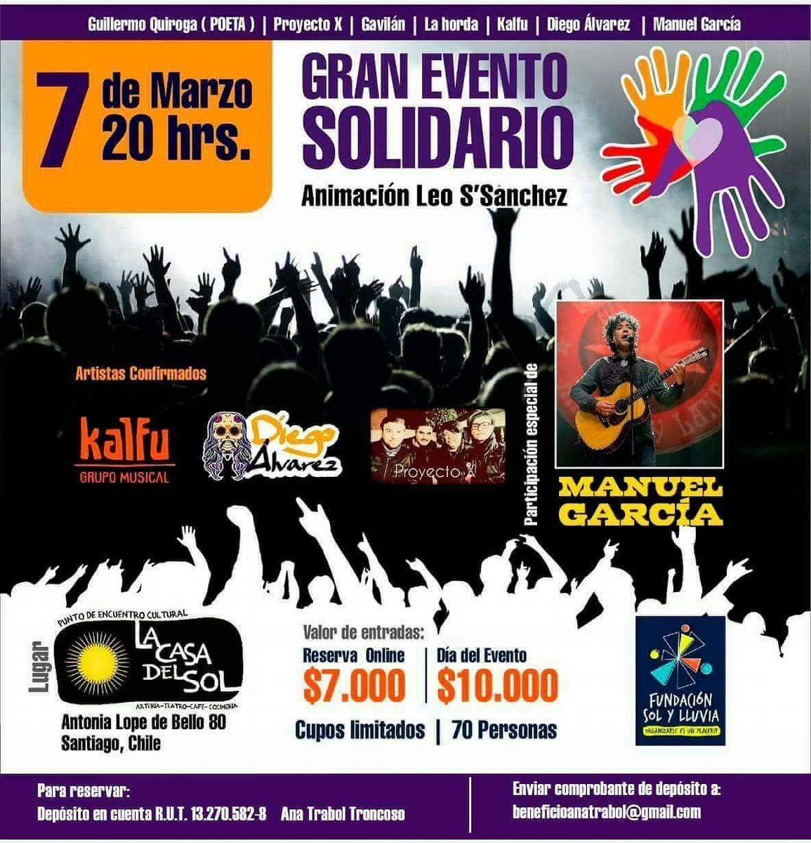 Mañana todos invitados a disfrutar de la música en vivo y directo  en #LaCasaDelSol!! Guillermo Quiroga 
Proyecto x 
 Gavilán
<a href="/_lahorda/">La Horda</a>
<a href="/GrupoKalfu/">Kalfu</a>
<a href="/Alvarezmusico/">Diego Alvarez</a>
<a href="/manugarpez/">Manuel García</a>
facebook.com/events/2123838…
