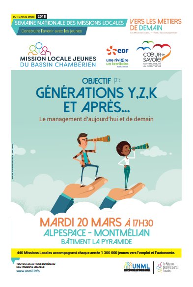 RenaudCharlesFT's tweet photo. #MissionsLocales2018 @mlchambery avec le soutien de @EDF_PaysSavoie &amp; la ComCom Cœur de #Savoie organise le 20 mars une [conférence] à @alpespace sur le thème du recrutement et de la fidélisation des générations Y, Z, K... (sur inscription) https://t.co/4iCZdK2yZ2
