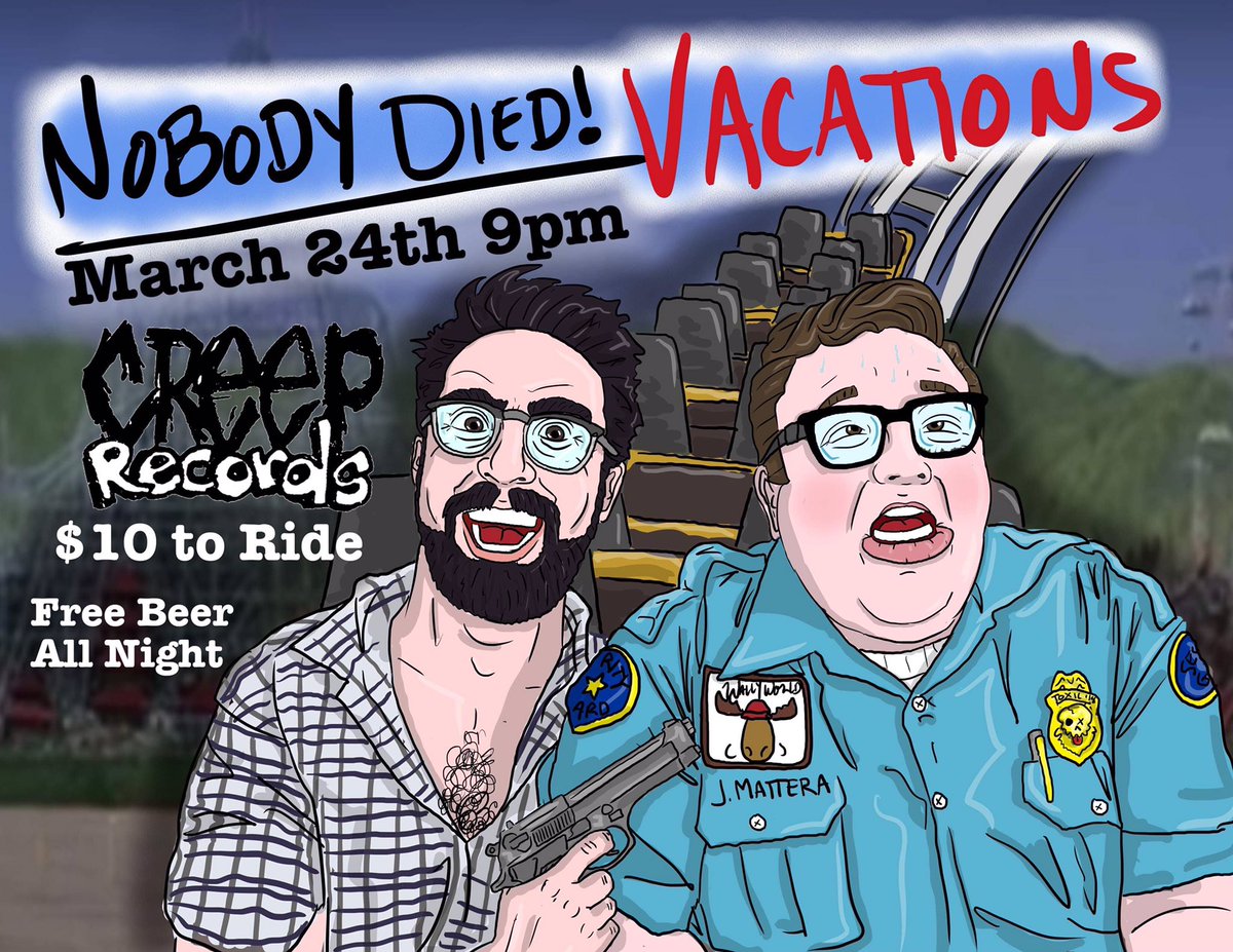 Nobody Died is back 3/24 at @CreepRecords $10 gets you in, and ALL THE FREE BEER YOU CAN DRINK. Come listen to some of the funniest stand ups tell stories from their lives so you feel better about yours.