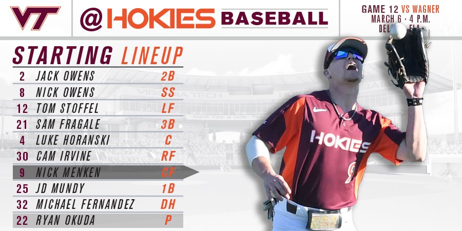 🚨 15-minute warning 🚨

Of Note: <a href="/Ryan_Okuda/">Ryan Okuda</a> making his 1st collegiate start on the mound for the #Hokies 🦃⚾️

📻 vthoki.es/BB-LiveAudio or CBS Sports Blacksburg - 101.7 FM
📈 stats.statbroadcast.com/broadcast/?id=…
📺 gohatters.com/watch/?Live=18…
Lineup👇