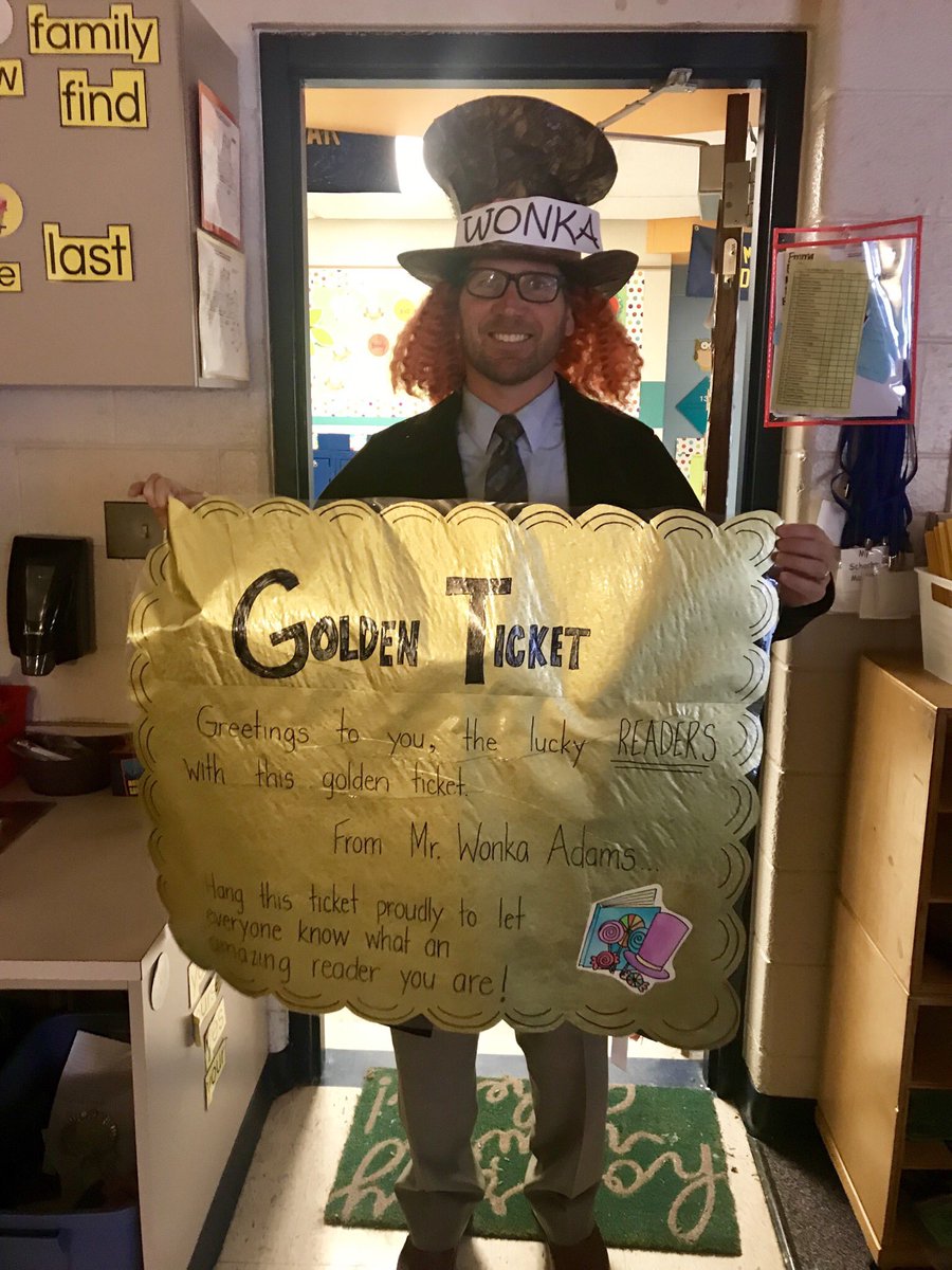 alex_wolak's tweet photo. March is Reading Month is off to a great start for Team 125. We were βcaughtβ reading by Willy Wonka and awarded the first golden ticket! #cerocks @CEBrianAdams https://t.co/Xad2Rs02Lz