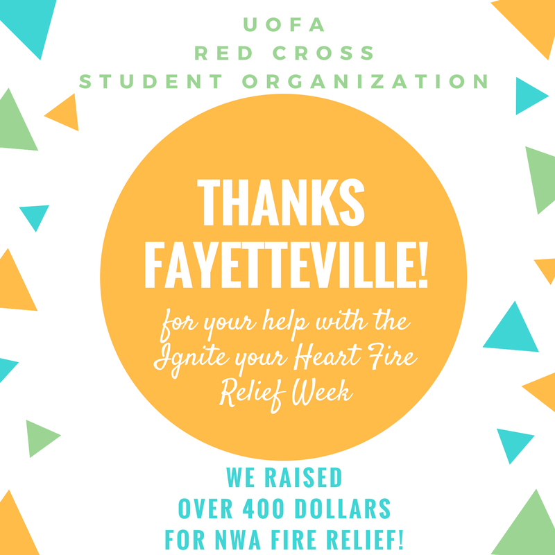 UARKRedCross's tweet photo. Thanks to everyone who helped make this possible! We love getting to help out the local community! #nwafirerelief https://t.co/7ZAESaAy7k