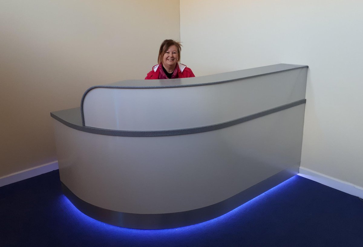 MedspaceUK's tweet photo. A modern and stylish Reception desk designed for Fox Hall Clinic in Clevedon. Fabricated and Installed by our In house Solid surface Team https://t.co/7jhYSXR0D9